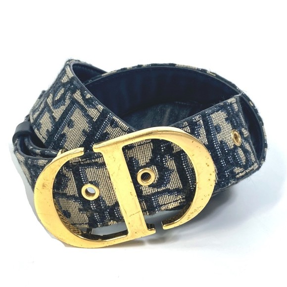 Christian Dior Dior Oblique SADDLE CD Buckle Belt Jacquard Women's Navy - Picture 1 of 10